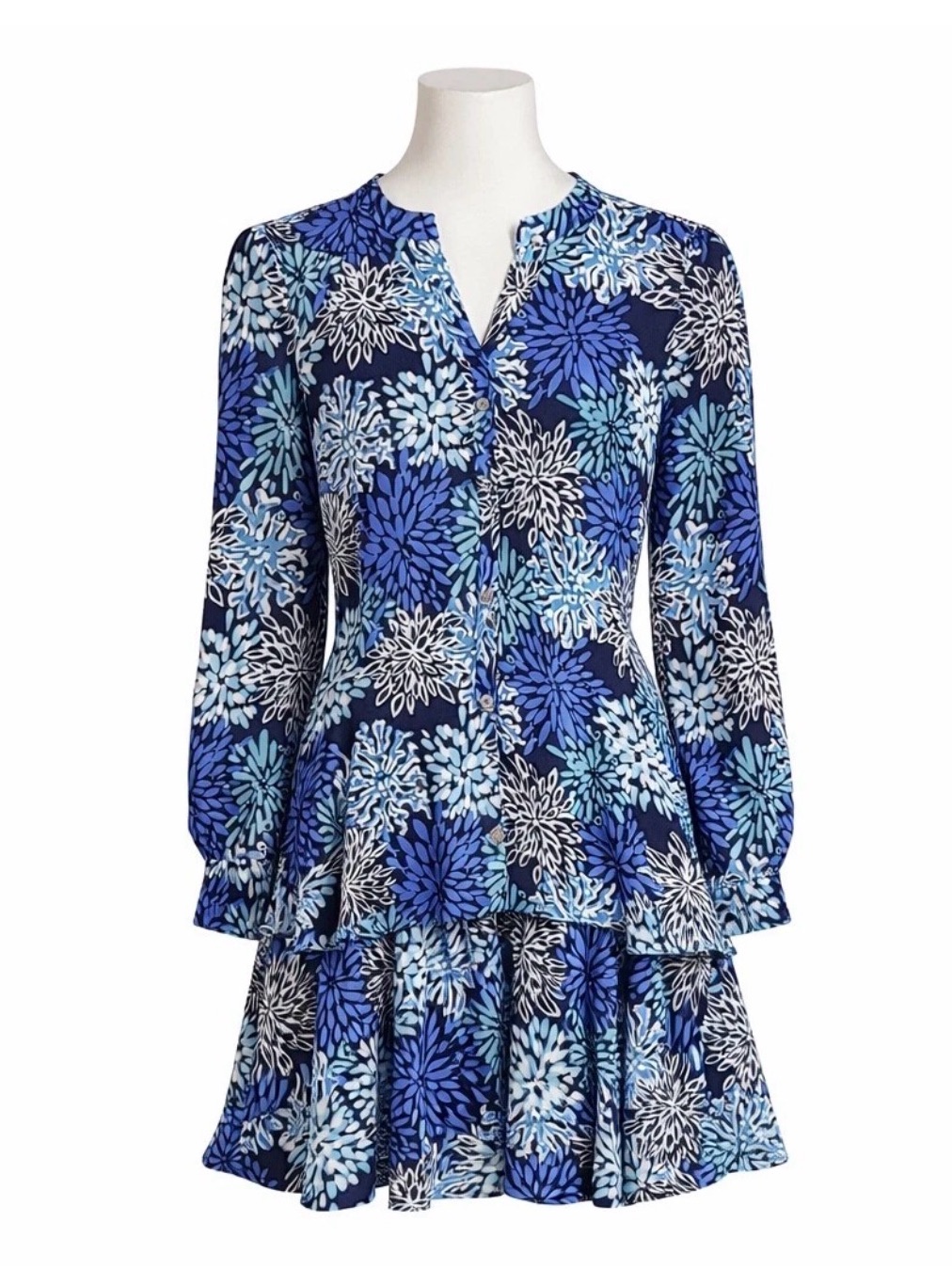 Sail To Sable Navy & Blue Floral Button Dress